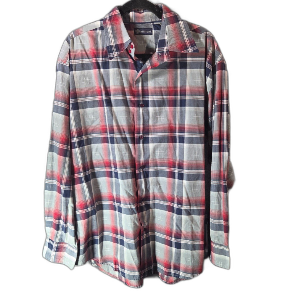 OHM Attitude Men's XL Plaid Button Down Shirt Tic Tac Toe Long Sleeve